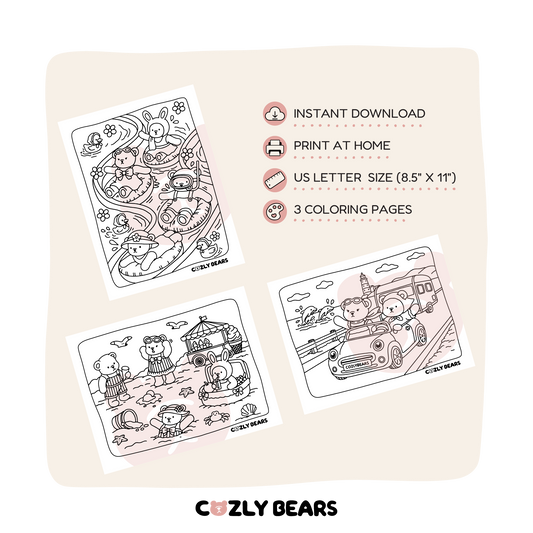 DIGITAL COLORING PAGE • SUMMER WITH COZLY BEARS