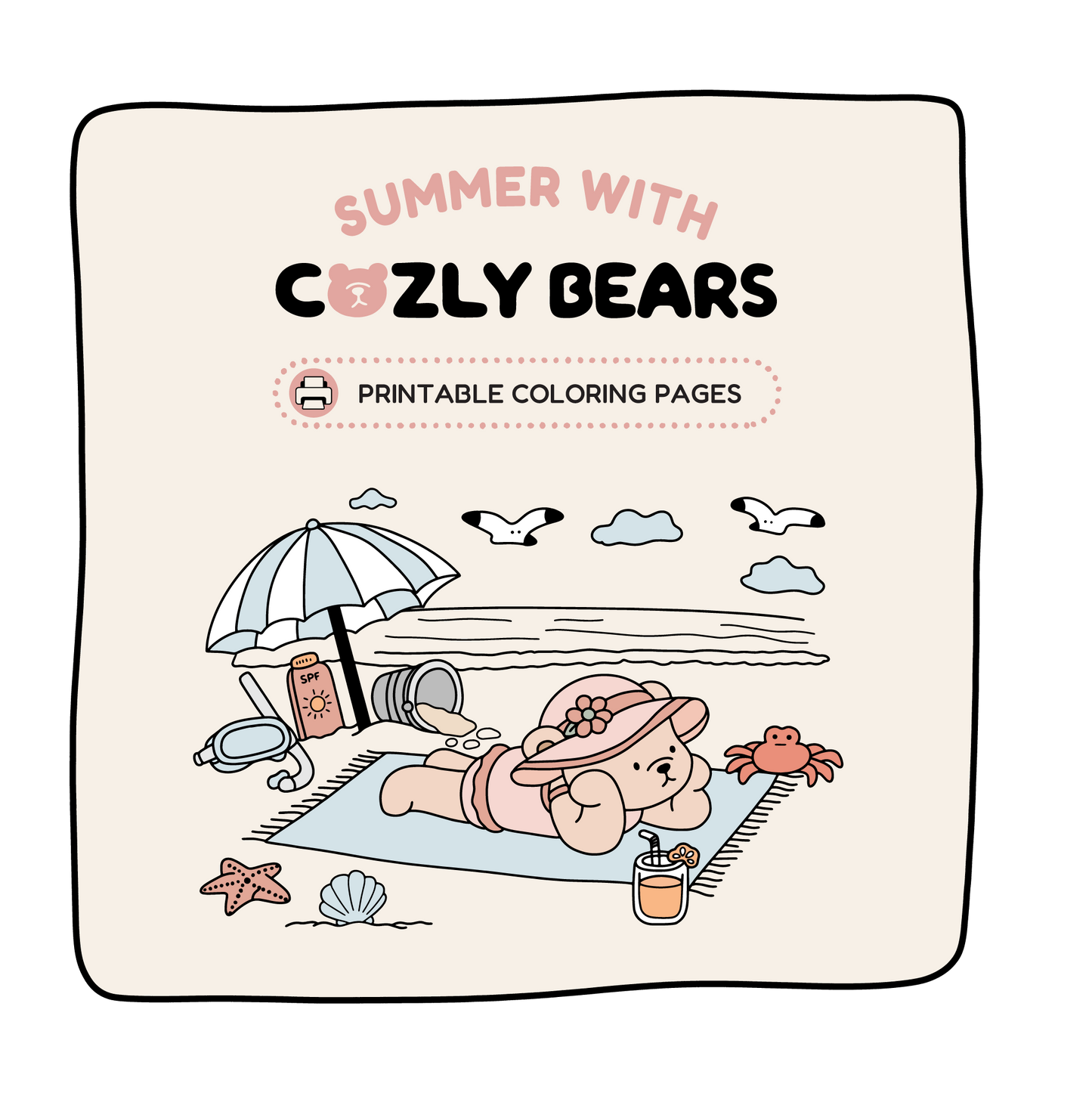 DIGITAL COLORING PAGE • SUMMER WITH COZLY BEARS